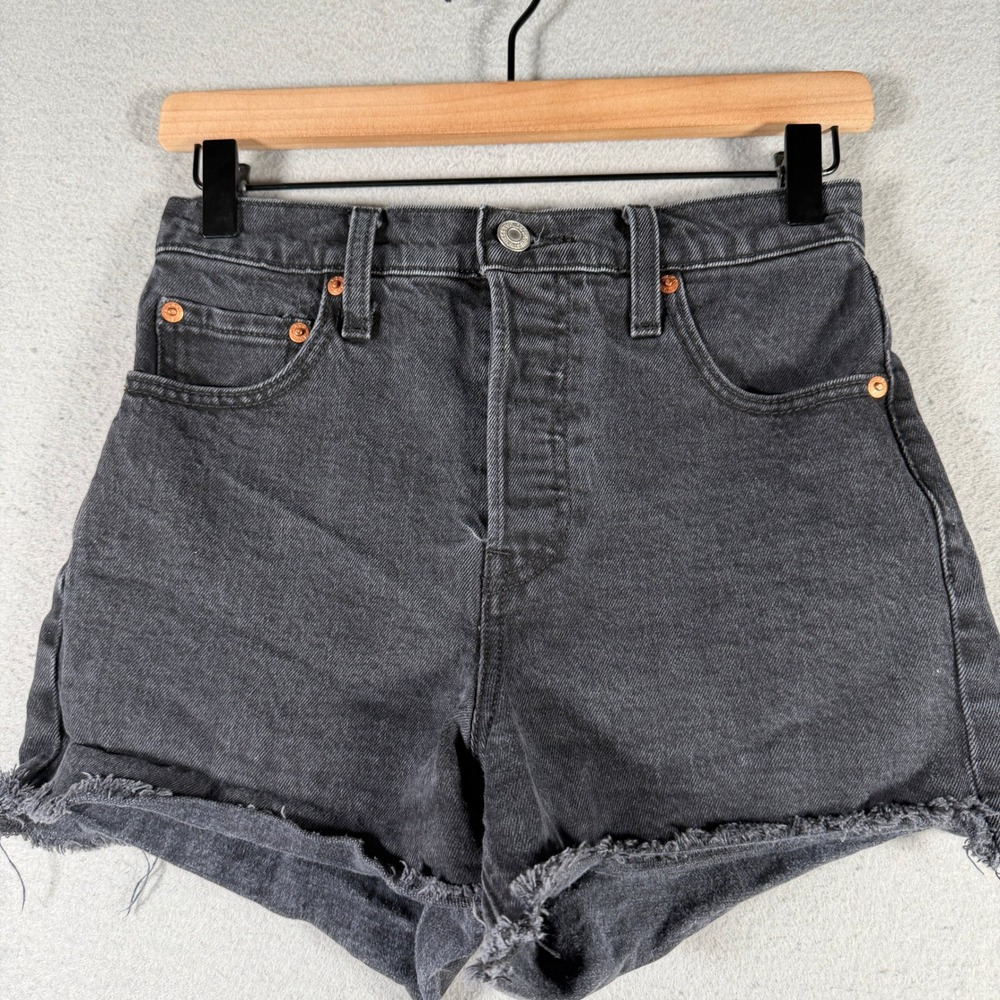 Levis 501 Original High Rise‎ Denim Shorts Faded Black 77879-0052 Womens 26